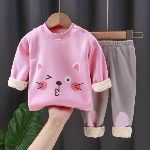 Children's Clothing Top-Bottom Set | For Cool Night and AC Room | Fleece Fuchsia