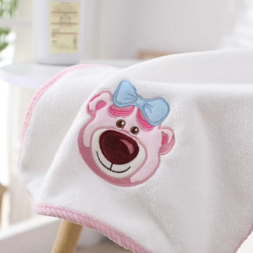 Strawberry Bear Bath Towels High Dense Coral Velvet Absorption | White Color | Big Size 20x55 Inch | Bath Towel