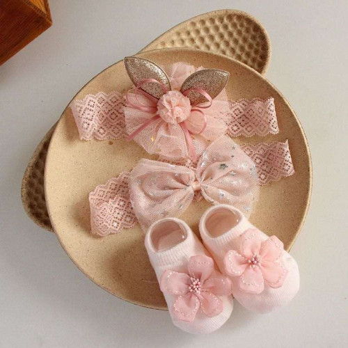 Combo Set Bow Hairband & Socks Set | 0-12 Months | Baby Accessories Sets | Golden Clip