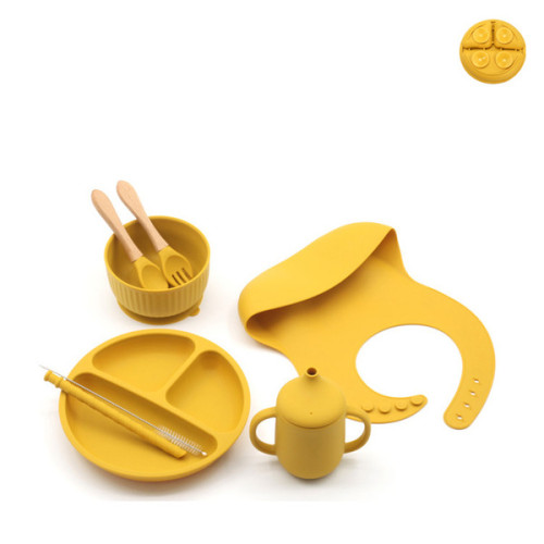 ScandiBite™ Silicone Dinner Set with Children's Eating Bib | 8pcs Set  | Special Edition | Yellow
