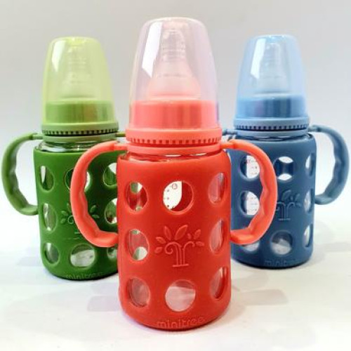 Baby Milk Feeder Glass Feeding Bottle - Purple Color | 120 ML