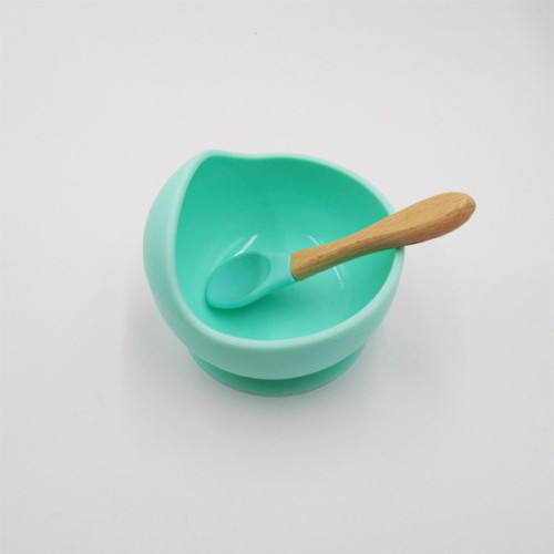 High Quality Food Graded Non-Slip Baby Silicon Bowl and Spoon Set | Wood Suction | Mint Green-Lokkisona-bangladesh
