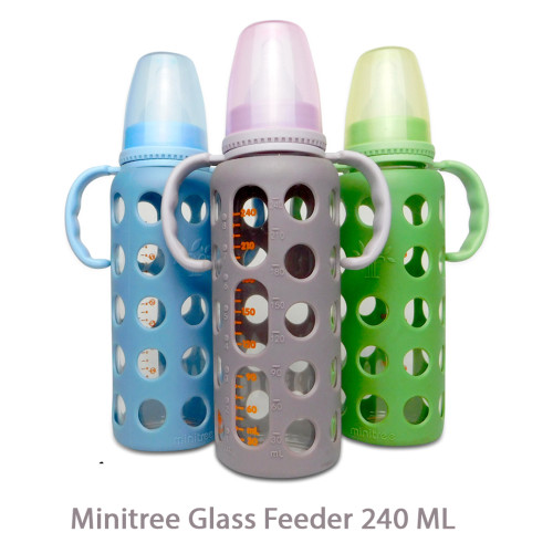 Baby Milk Feeder Minitree Glass Feeding Bottle - Red Color | 240 ML