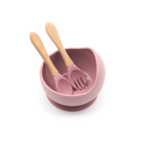 Premium Suction Bowl with Double Spoon Set | Wood Suction | Rose Color-Lokkisona-bangladesh