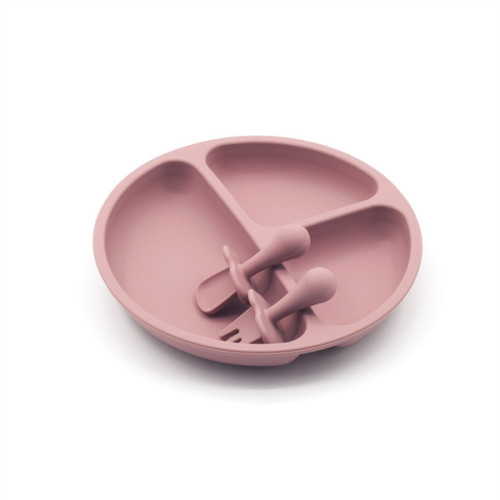 Silicone Round Dinner Plate Set with Matching Small Spoon and Fork | Rose Color-Lokkisona-bangladesh