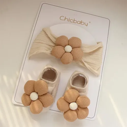 2Pcs Flower Baby Headband Socks Set Soft Nylon Hairband for Newborn Girl Elastic Floral Turban Short Sock Infant Headwear | Color A