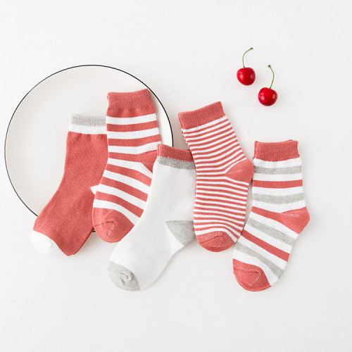 Children's Breathable Fresh Cute Socks- Brick Red - 5 Pair Set