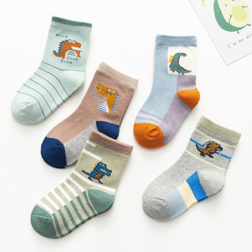 Children's Breathable Socks- Dinosaur Print - 5 Pair Set