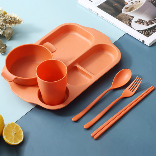 Kids Bowl & Spoon - 6 Pcs Set With Rice Plate, Water Cup and Spoon Set | Orange set