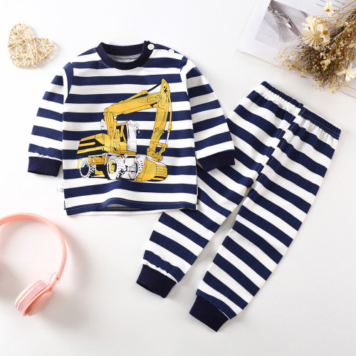 Top-Bottom Suit Boys & Girls Long Sleeve Comfortable Cute Cartoon Tops and Pants Set | Style: Crain Check