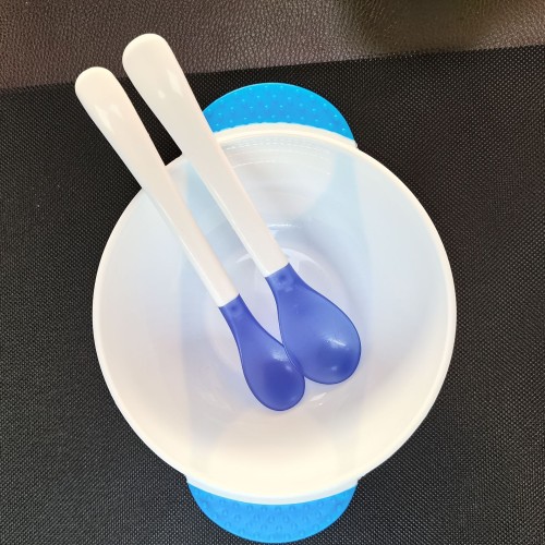 Baby Suction Cup Bowl with Double Warm Spoon - Training Bowl Set-Blue Color Set