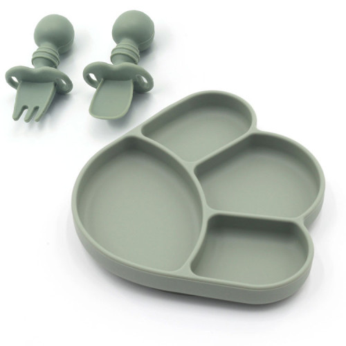 Morandi's Strap Suction Plates With Spoon Set | High Grade Suction | Avocado Green Color | More Thikness