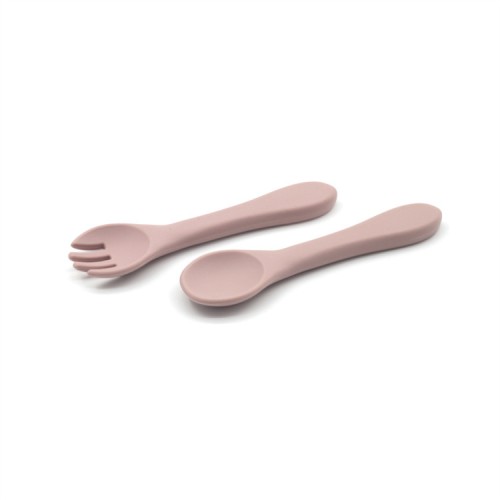 Silica Gel Spoon and Fork Set| Kids Tableware Spoon | BPA FREE Silicone | Leather Pink Color