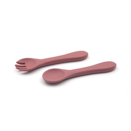 Silica Gel Spoon and Fork Set| Kids Tableware Spoon | BPA FREE Silicone | Rose Color