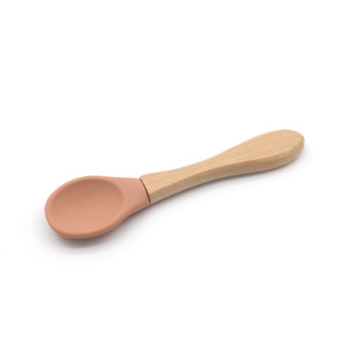 Silicone Wood Handed Spoon | Kids Tableware Spoon | BPA FREE | Brick Red Color