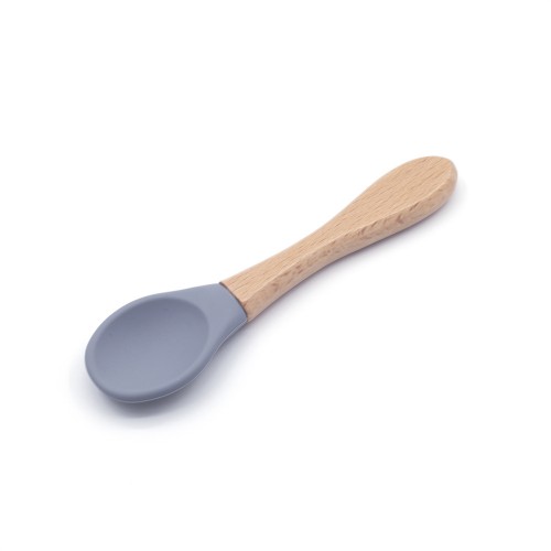 Silicone Wood Handed Spoon | Kids Tableware Spoon | BPA FREE | Dark Gray Color