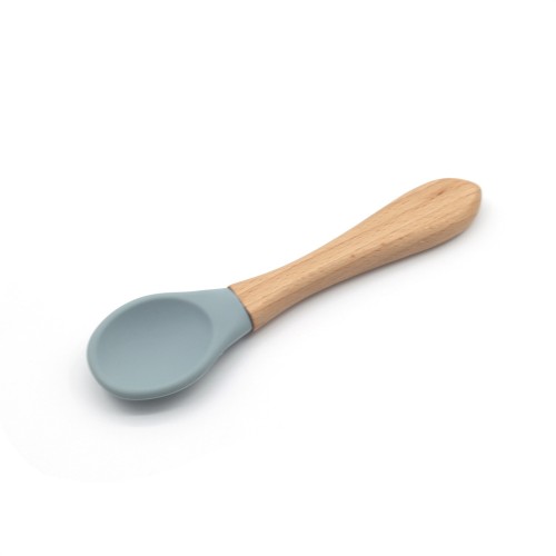 Silicone Wood Handed Spoon | Kids Tableware Spoon | BPA FREE | Wood & Blue Blue Color