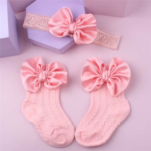 Toddler Girl Hair Accessories For 6-24 Months | 1Pair Bow & 1 Pc Headband | Pink Color