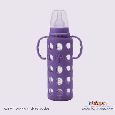 Baby Milk Feeder Minitree Glass Feeding Bottle - Purple Color | 240 ML